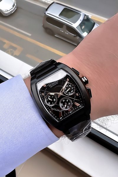 Homies Full Function Square Men Wristwatch 3 Atm Waterproof Black Color Steel Band+Bracelet Ghme2017C4