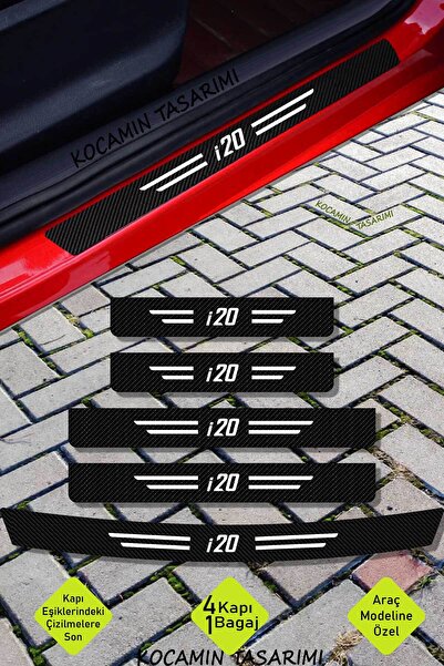 Kocamın Tasarımı Hyundai i20 Uyumlu Karbon Kapı Bagaj Eşik Koruyucu Seti Çizi...