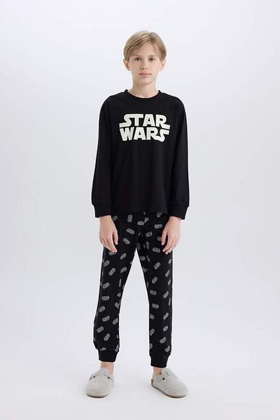 DeFacto New Season Men's Kids Star Wars Pajama Set Crew Neck Long Sleeve Top Long Bottom
