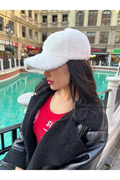 ZEYZEYBUTİK Kürk Kişlik Kasket Beyaz Şapka