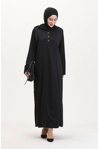 sefamerve Plus Size Button Detailliertes Kleid 0533-04 Schwarz