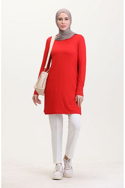 sefamerve Lange Tunika aus roter Viskose – 10345-08