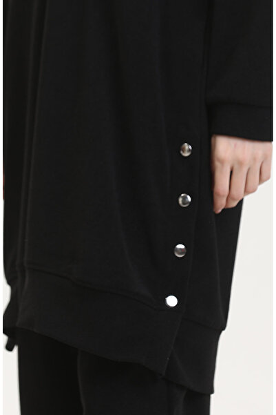 sefamerve Astana Fabric Hooded Tunic Pants Set of Two 0553-05 Black