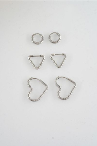 By Zeyna Aksesuar Women's 316 L Steel Anti Allergenic Clip-On Set of 6 Earrings