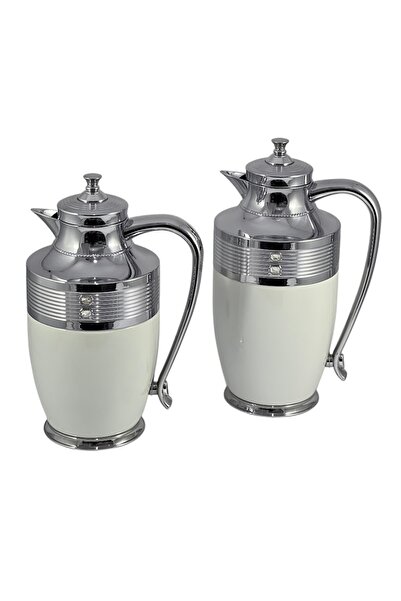 AVCI HOME MAKER 2 PIECES FLASK SET 0.75 LITRE AND 1 LITRE - WHITE AND SILVER