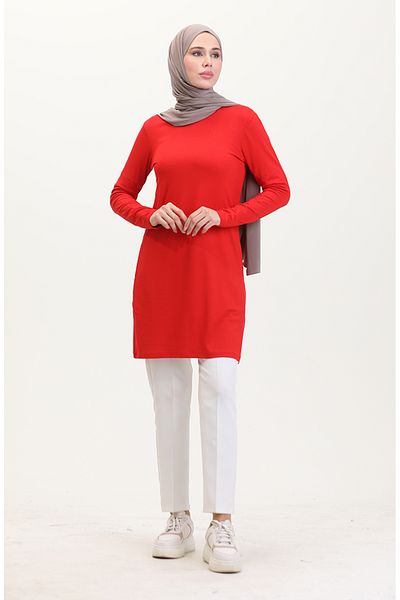 sefamerve Lange Tunika aus roter Viskose – 10345-08