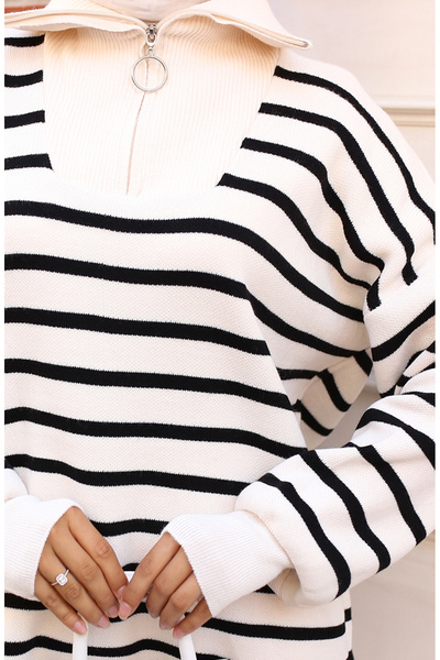 sefamerve Stone Colored Striped Knitwear Set - 3110-02