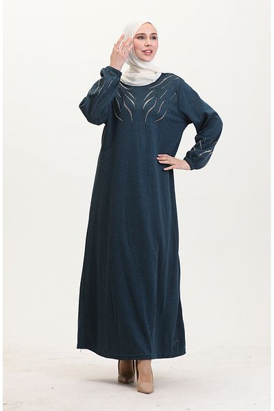 sefamerve Rochie cu maneca elastica Stone 0547-06 Petrol