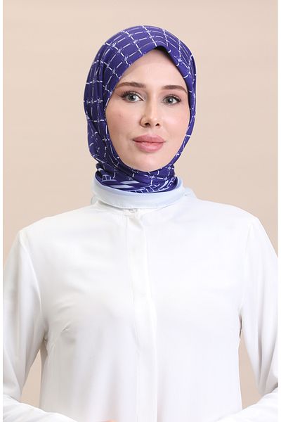 sefamerve Μαλακό βαμβακερό κασκόλ Navy Blue Cream - 19091-04