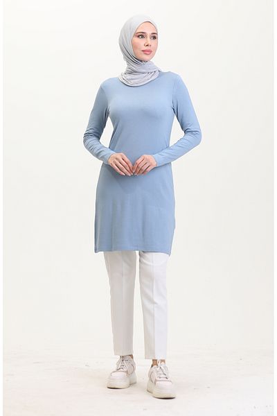 sefamerve Blaue lange Viskose-Tunika – 10345-05