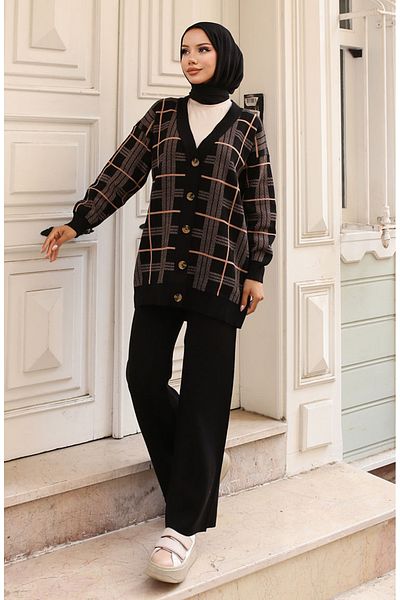 sefamerve Black Knitwear Cardigan Set - 24118-03