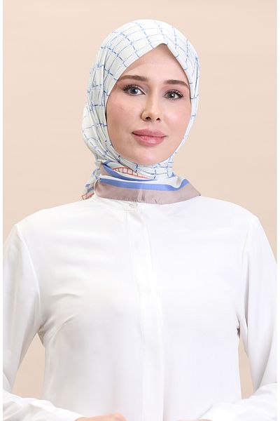 sefamerve 19091-11 Modell Weicher Baumwollschal – Weiß und Jeansblau