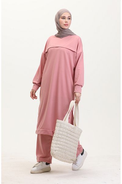 sefamerve Set din două piese Dusty Rose - tunică și pantaloni cu două fire 0549-01