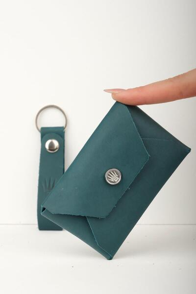 WATCHOFROYAL Set Clot Blue din piele naturală: portofel și breloc