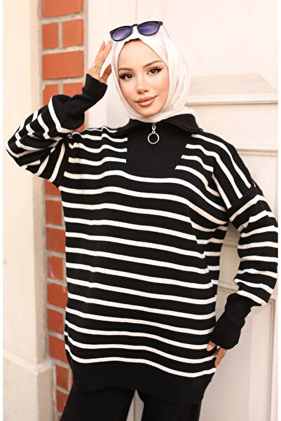 sefamerve Černý pruhovaný úpletový set - 3110-03