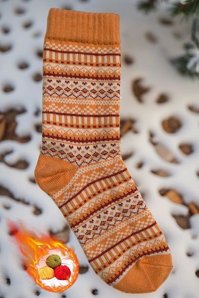 MEINE LIEBE Ethnic Patterned Multicolored Knitted Woven Wool Socks |   Heat Sink Natural Temperature and Stylish Comfort