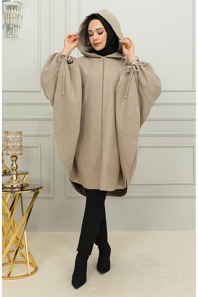 sefamerve Poncho cu glugă din ștampilă de nurcă - 0505-04