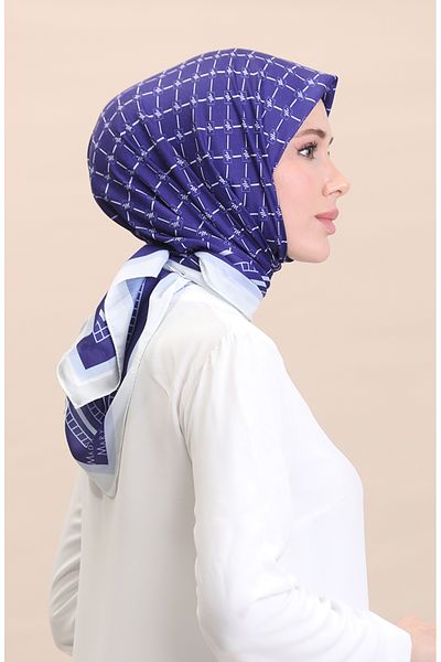 sefamerve Μαλακό βαμβακερό κασκόλ Navy Blue Cream - 19091-04