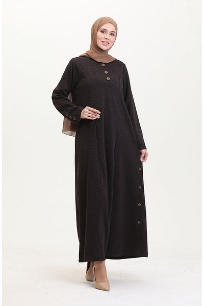 sefamerve Λεπτομερές φόρεμα με κουμπιά Plus Size 0533-01 Μωβ