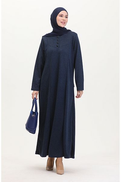 sefamerve Λεπτομερές φόρεμα με κουμπιά Plus Size 0532-04 Navy
