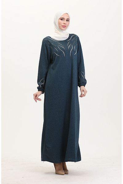 sefamerve Rochie cu maneca elastica Stone 0547-06 Petrol