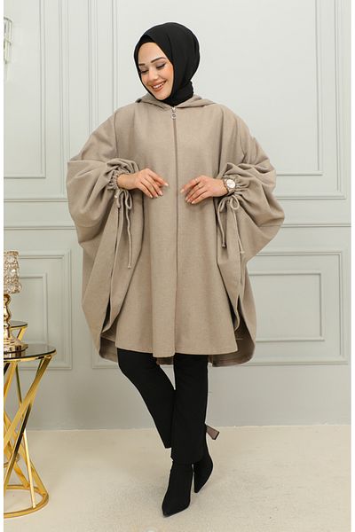 sefamerve Poncho cu glugă din ștampilă de nurcă - 0505-04
