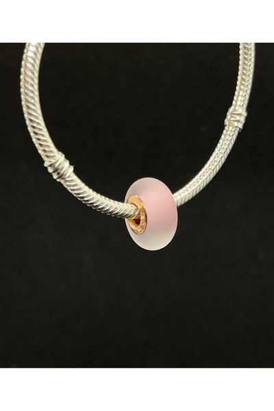Es Silver Mat Pembe Rose Murano Charm / 925 Ayar Gümüş