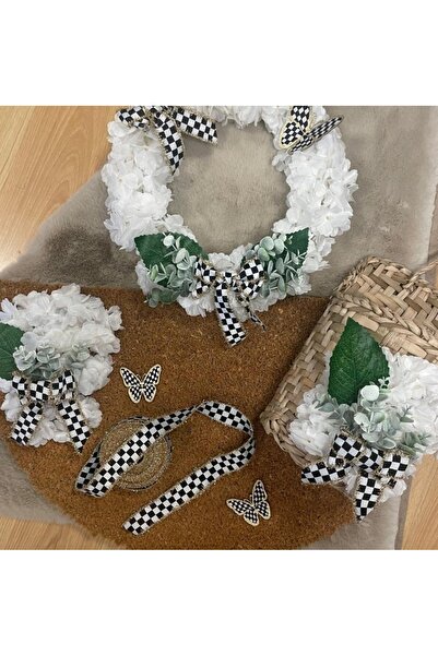 Marrone Beyaz Çiçekli Paspas Takımı Posta Kutusu Gazetelik