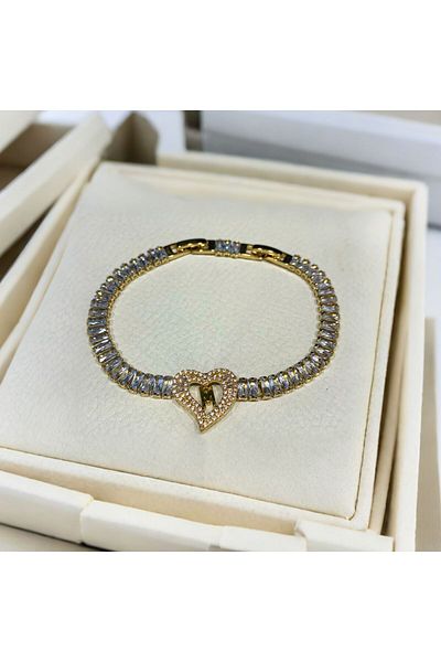 MR Heart Figure Zircon Stone Steel Bracelet