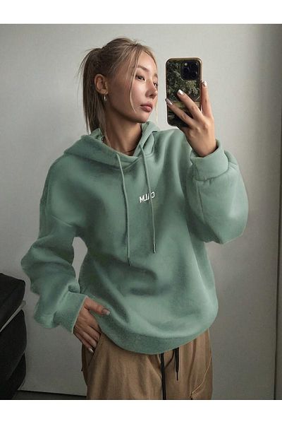 Moda Glo Унисекс голям суичър с качулка с щампа на гърба