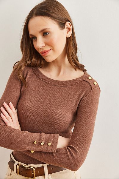 Olalook Chocolate Lycra Women's Camisole Blouse - Shoulder and Sleeve Buttons, Blz- 19002006
