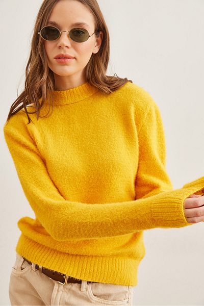 Olalook Γυναικείο πουλόβερ με απαλή υφή κίτρινο Crew Neck - KZK- 19000858