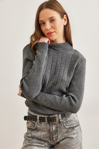 Olalook Smoked Half Fisherman Zickzack-Strickpullover für Damen KZK- 19000447