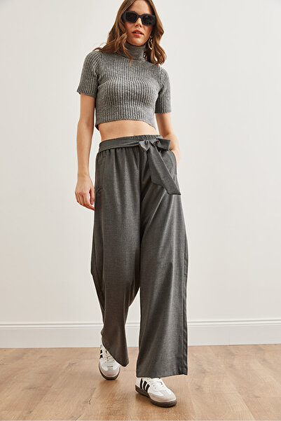 Olalook Kadın Füme Beli Kendinden Kuşaklı Lastikli Palazzo Pantolon PNT-19000307