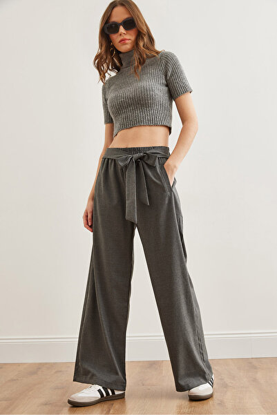 Olalook Kadın Füme Beli Kendinden Kuşaklı Lastikli Palazzo Pantolon PNT-19000307