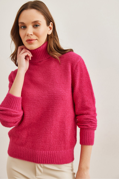 Olalook Fuchsia Turtleneck Soft Knitwear Sweater - Women Kzk- 19000861