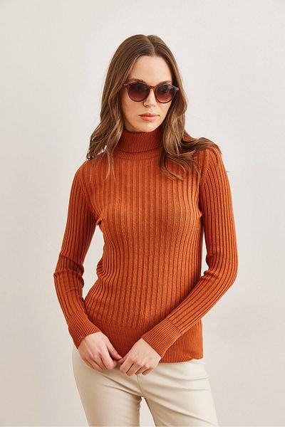 Olalook Women's Copper Turtleneck Soft Textured Knitwear Sweater Kzk- 19000918