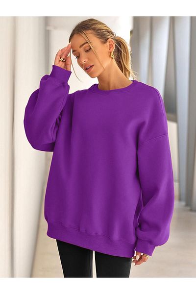 COMBİNE MİCHAİL Crew Neck Oversize Women's Sweatshirt - Purple
