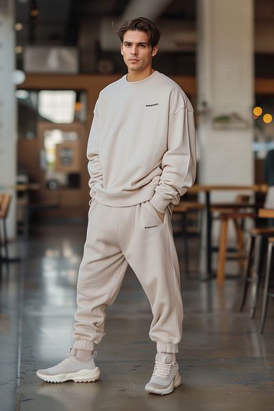 Trendyol Collection Σετ αθλητικής φόρμας Oversize Fleece Printed Text - TMNAW24EM00004
