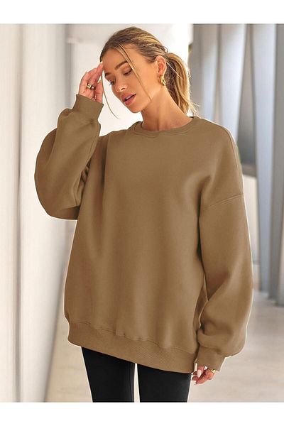 COMBİNE MİCHAİL Mink Women's Oversize Crew Neck Sweatshirt