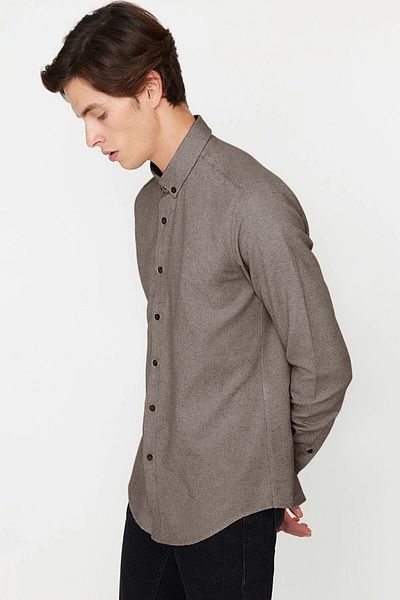 Trendyol Collection Winter Slim Fit Hellbraunes Hemd - Knopfkragen TMNAW20GO0094