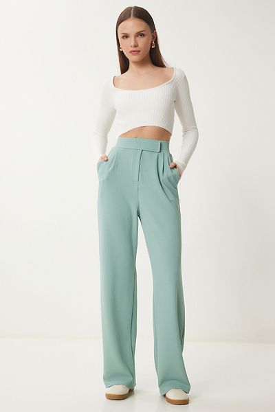Happiness İstanbul Wassergrüne, bequeme Webhose mit Klettverschluss für Damen RV00150