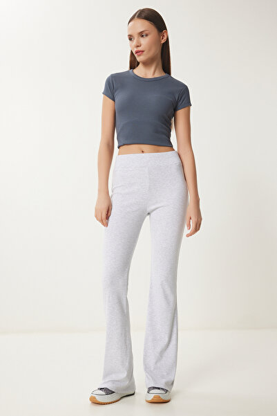 Happiness İstanbul Colanți tricotați spaniole cu talie înaltă, gri Melange, XR00021