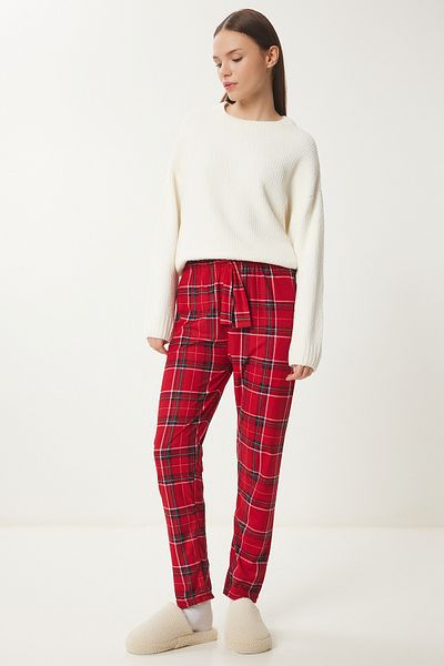 Happiness İstanbul Red Ecru Patterned Soft Women's Sleepwear Bottoms - Ce00089