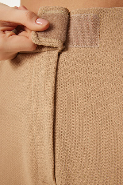 Happiness İstanbul Dámské sušenkové pohodlné tkané kalhoty do pasu na suchý zip RV00150