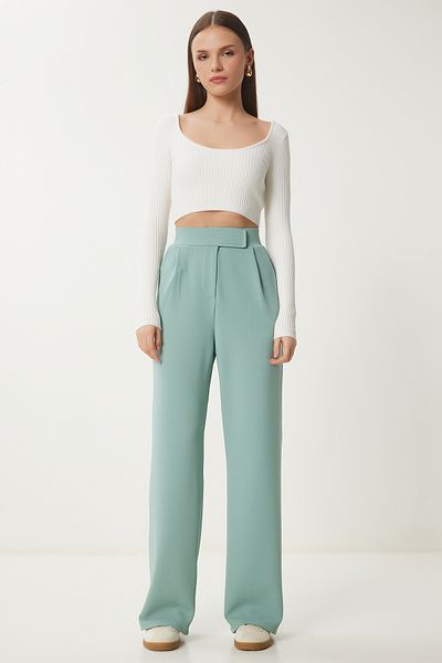 Happiness İstanbul Wassergrüne, bequeme Webhose mit Klettverschluss für Damen RV00150