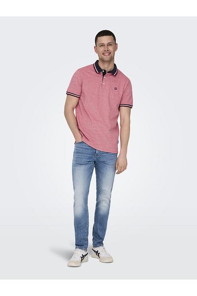 Only & Sons Onsfletcher Life Slim SS Polo Noos 22024827   Rennrot