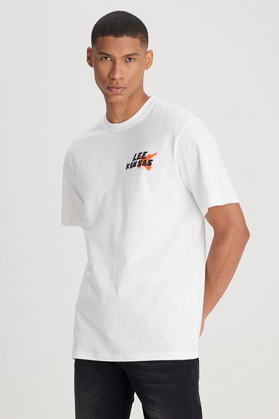 Lee Herren-T-Shirt mit lockerer Passform, entspannter Passform, Rundhalsausschnitt, 100 % Baumwolle, weißer Rückenaufdruck