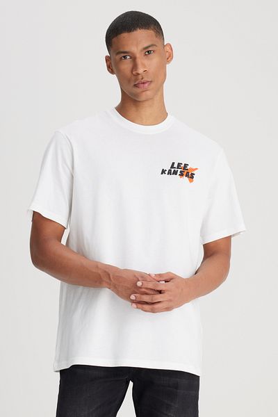 Lee Herren-T-Shirt mit lockerer Passform, entspannter Passform, Rundhalsausschnitt, 100 % Baumwolle, weißer Rückenaufdruck