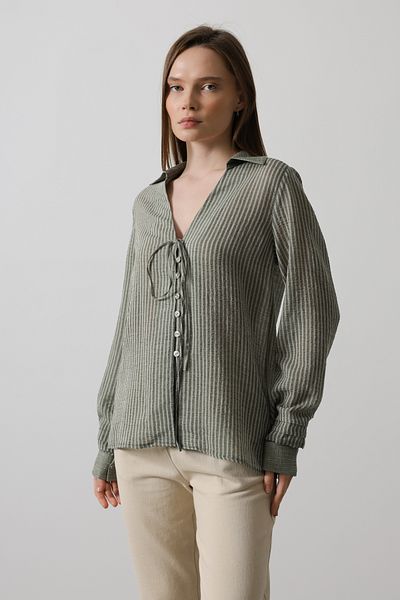 Trendyol Collection Khakifarbenes Streifenhemd – TWOSS25GO00056
